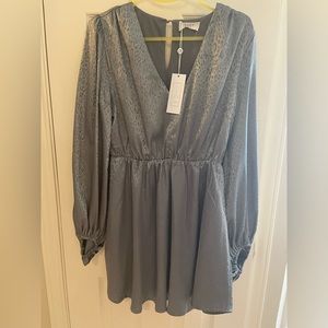 sage the label balloon sleeve metallic leopard dress